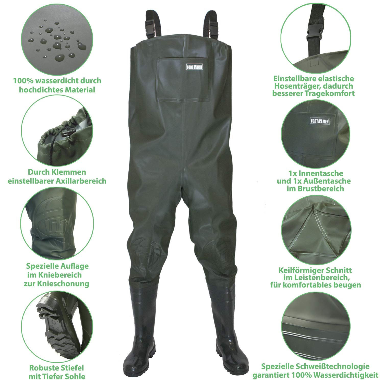 Wathose Herren Anglerhose mit Stiefel Gr 38-47 wasserdichte Watthosen Teich Fischer Watstiefel Hose