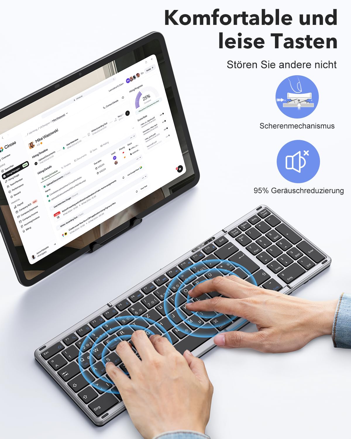 OMOTON Bluetooth Tastatur Faltbare mit Ziffernblock, QWERTZ Deutsches