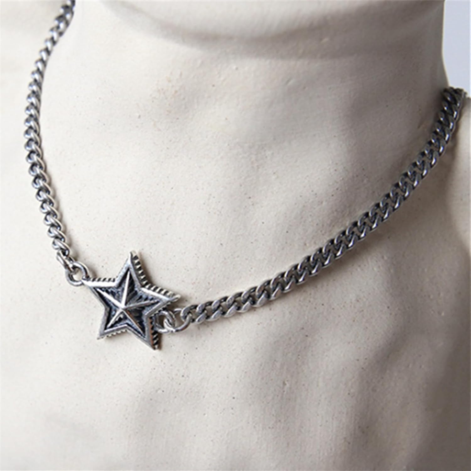 Oxidized Sterling Silver Retro Star Curb Trace Chain Biker Unisex Bracelet Anklet 15.5-19.5cm 7.7''