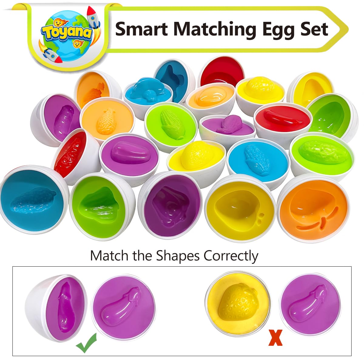 Toyana Baby Matching Eggs Toy in Box, 12 Eggs 24 PCs Shape & Colour Sorting Puzzle, Fine Motor Skills Toy - Image 4