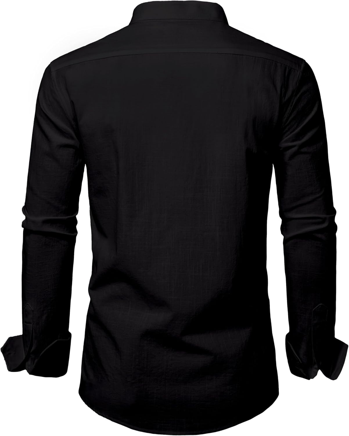 Mens Linen Band Collar Beach Shirts Casual Button Down Solid Plain Long Sleeve Hawaiian Shirts - Image 2