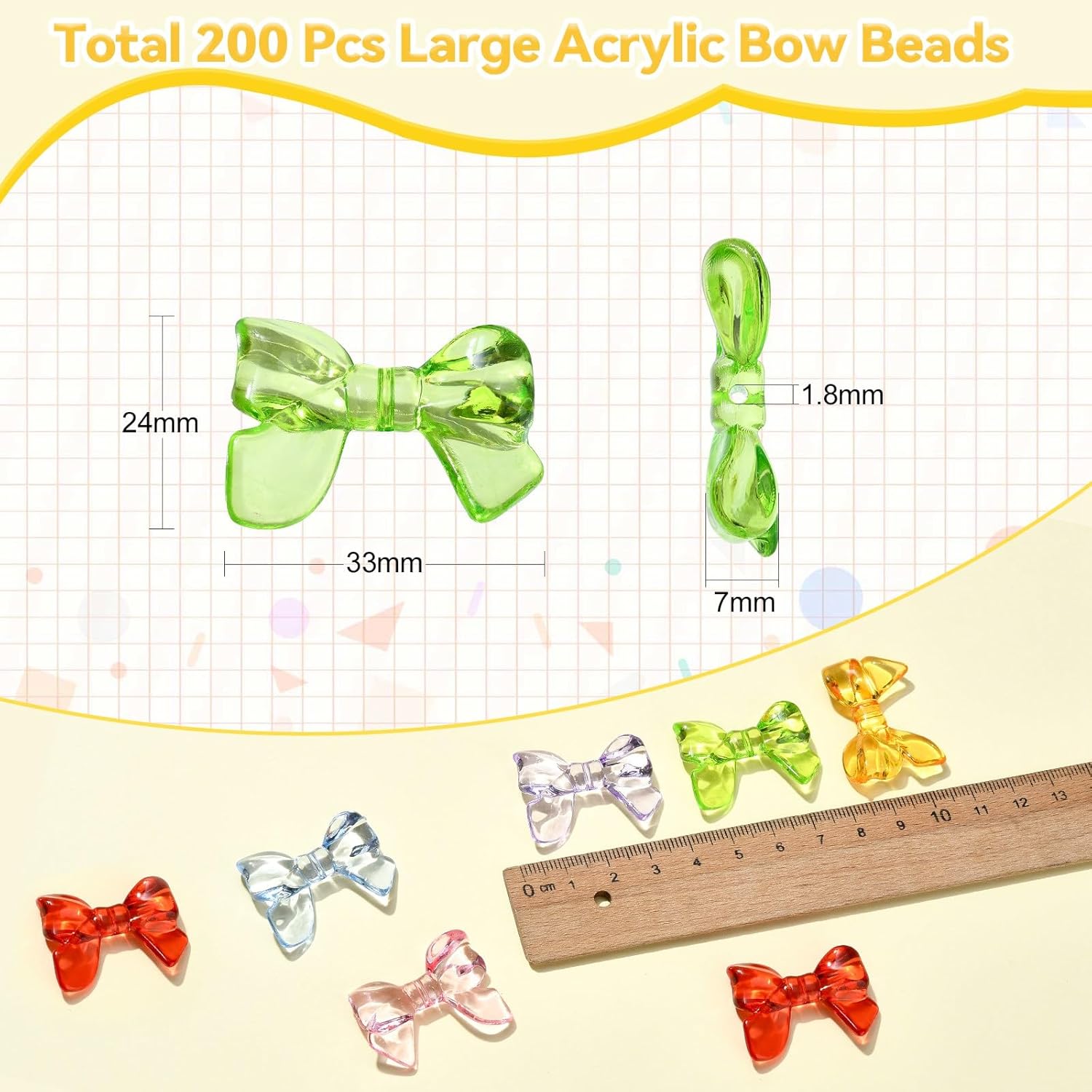 DanLingJewelry 200Pcs Random Acrylic Bow Knot Tie Beads - Colorful Transparent Bow Beads for Bracelet & Necklace Making - Image 2