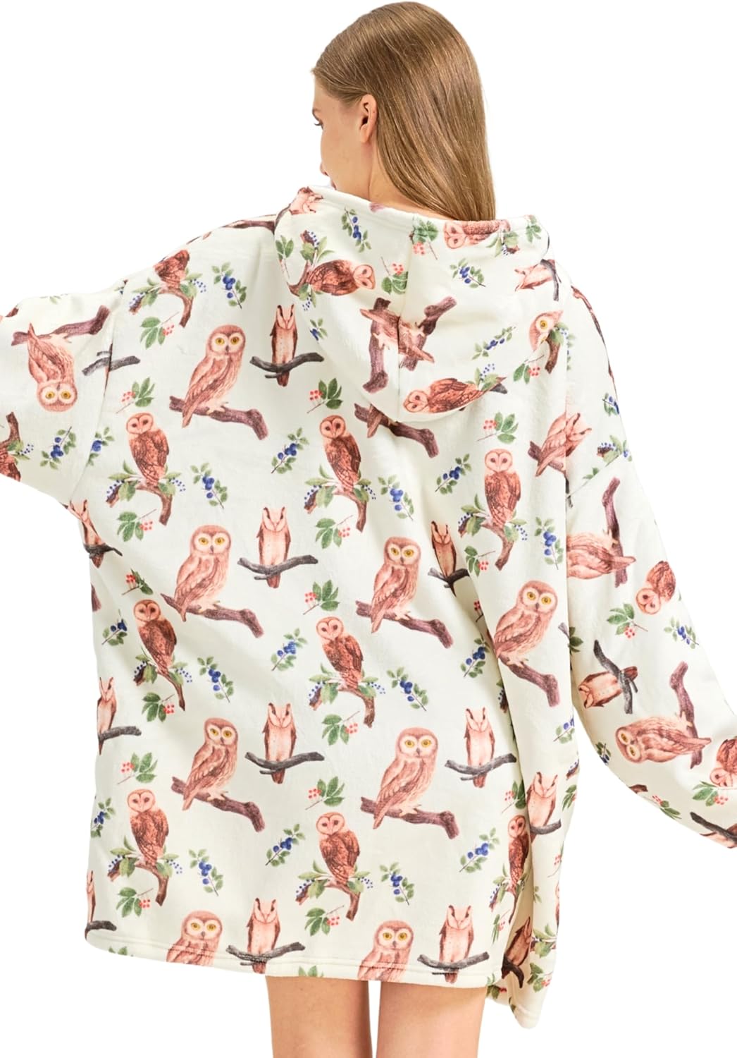 Owl Gifts for Women, Owl Oversized Flannel Hooded Blankets Hoodie for Adults, One Size Fits All