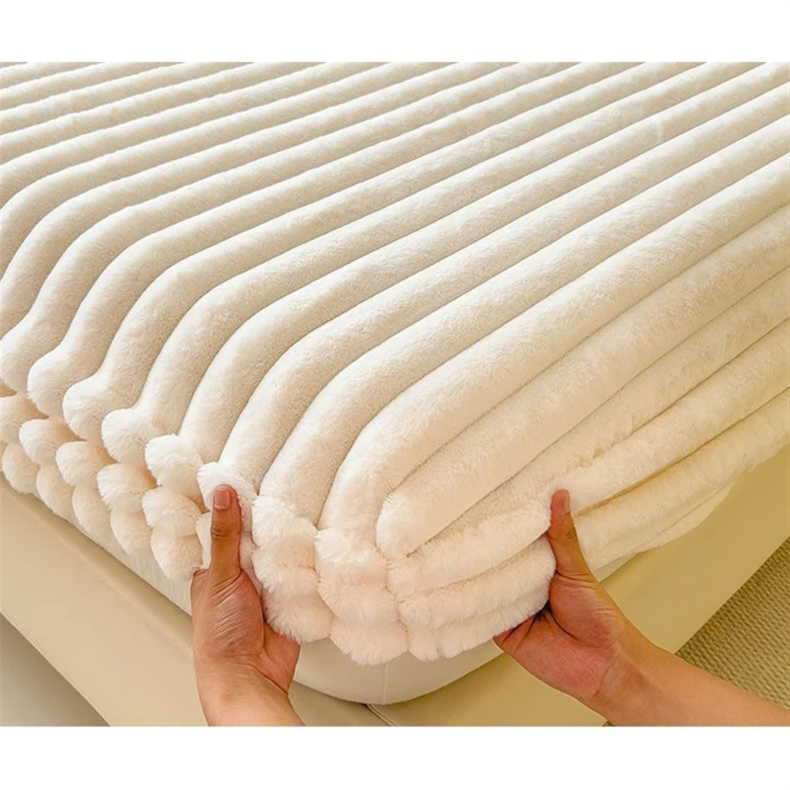 Flauschiges, elastisches Spannbettlaken aus Plüsch, Matratzenschonerbezug, warmes Winter-Korallenfleece, luxuriöses Doppelbett-Bettlaken Bedding Spannbettlaken(Color-1,90x200x30cm 1pc)