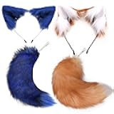 YXCFEWD Cat Wolf Fox Ears and Tail Set for Kids Fluffy Fox Tail Cosplay Party Wolf Costume Fox Tail Keychain Halloween