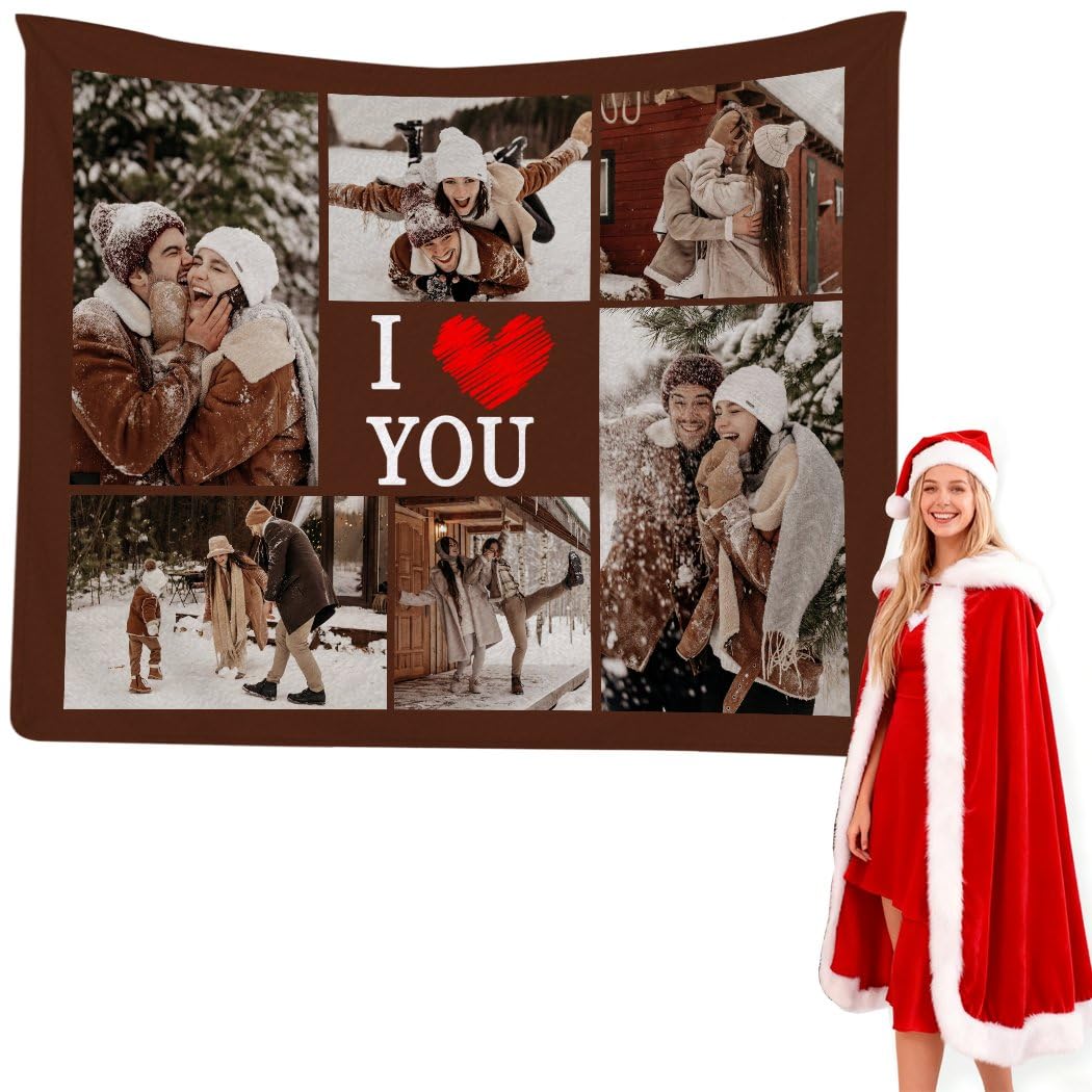 Manta personalizada con 6 fotos para cama o sofá, regalo personalizado para novio, novia, cumpleaños personalizado para él y ella