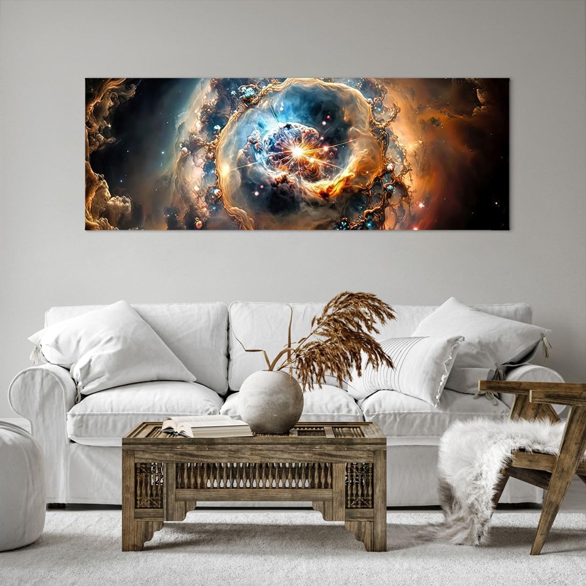 Tableau Toile Grand Format Lumière Polaire Nuit - Décor Mural Chambre Salon - Sur Mesure