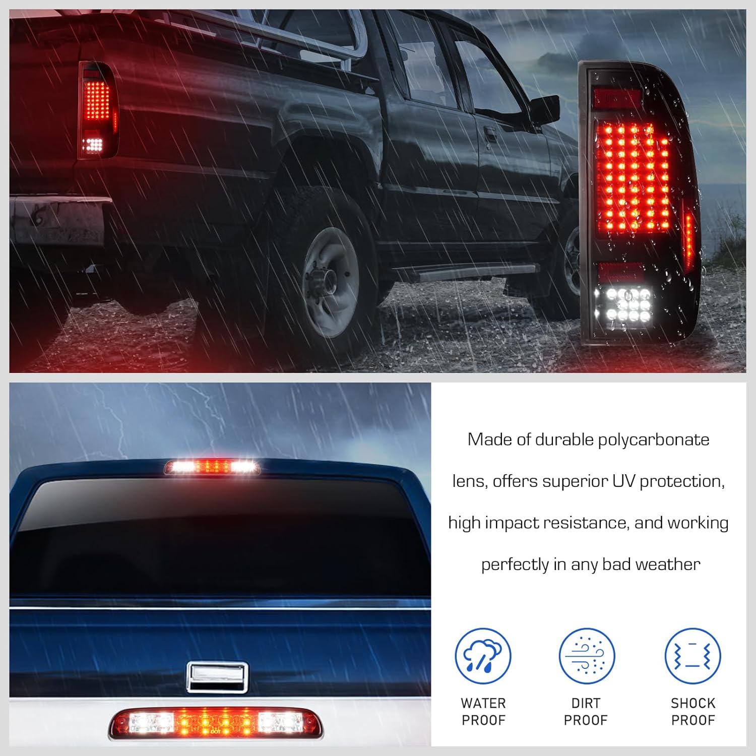 LED Tail Lights Assembly + 3rd Brake Light Kit Fit for Ford F-250 F-350 F-450 F-550 Super Duty 1999-2007, Tail Light Smoke Lens, Brake Light Red Lens
