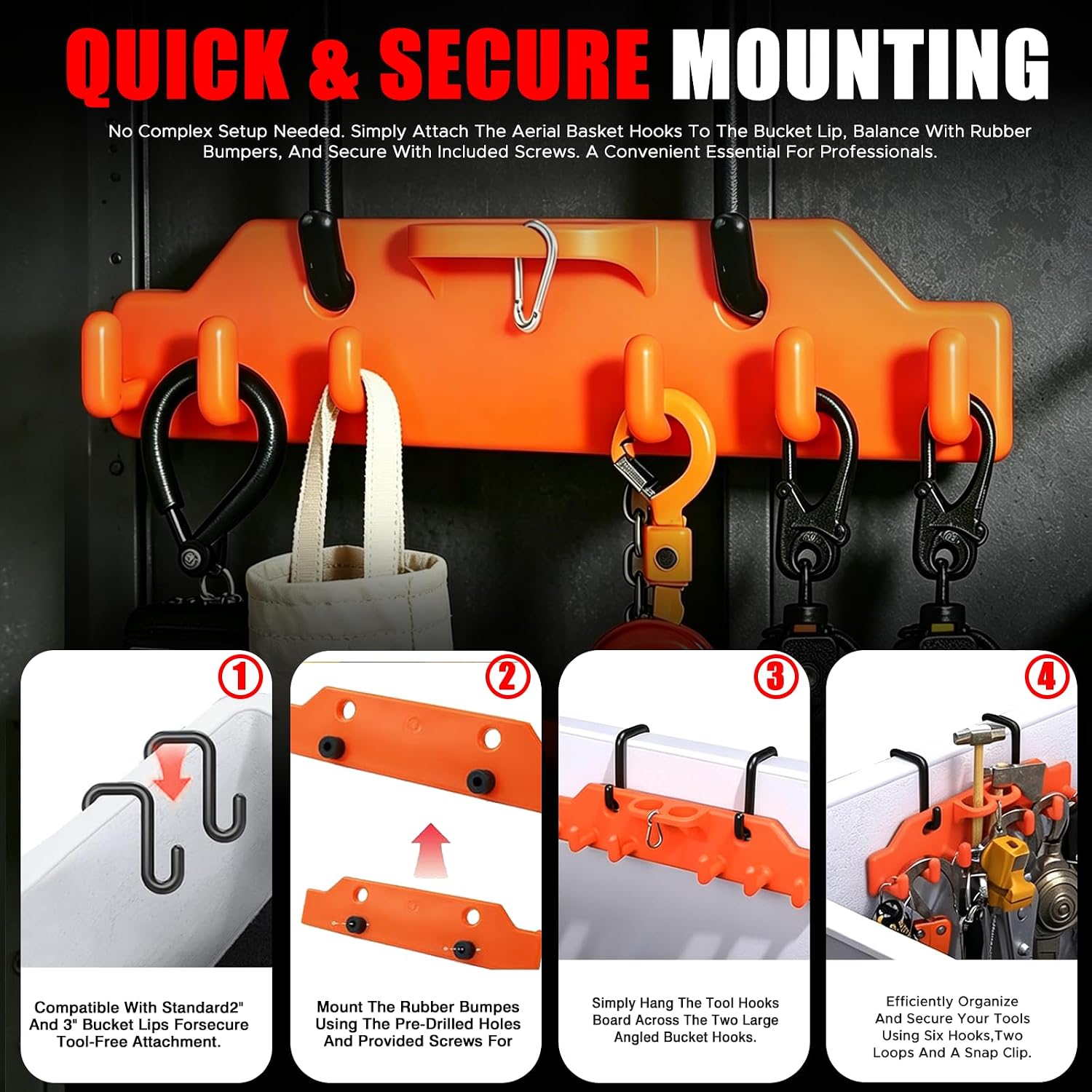 Rogierra Lineman Tool Board Bucket Truck Hook Organizer Bucket Truck Accessories for Lineman, Include Four Hooks for Aerial Baskets (Two 3” & Two 2”)