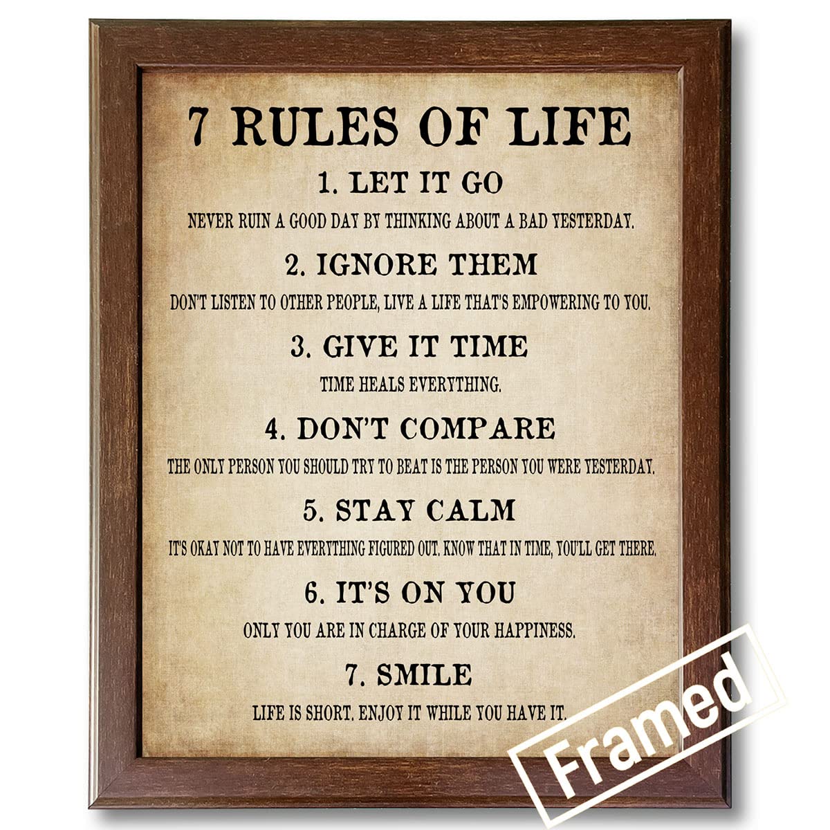 Inspirational Wall Art, Motivational Wall Art, Office Wall Decor, Wall Art for Home Office and Bedroom, Office Decor, Motivational Poster (7 Rules of Life, Classic Framed)