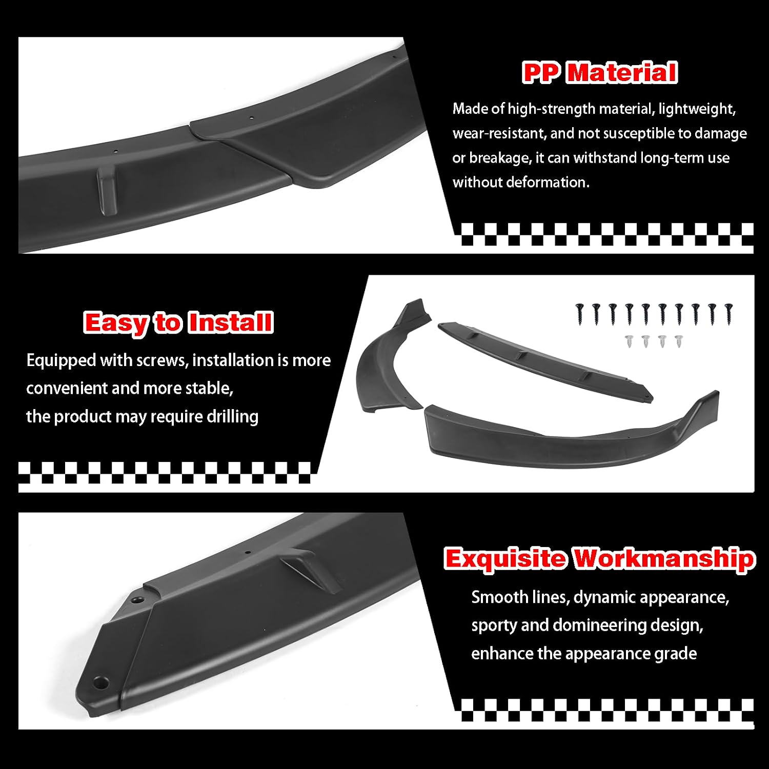 Front Bumper Lip Fit for Toyota Camry 2015-2017 Matt Black 3PCS
