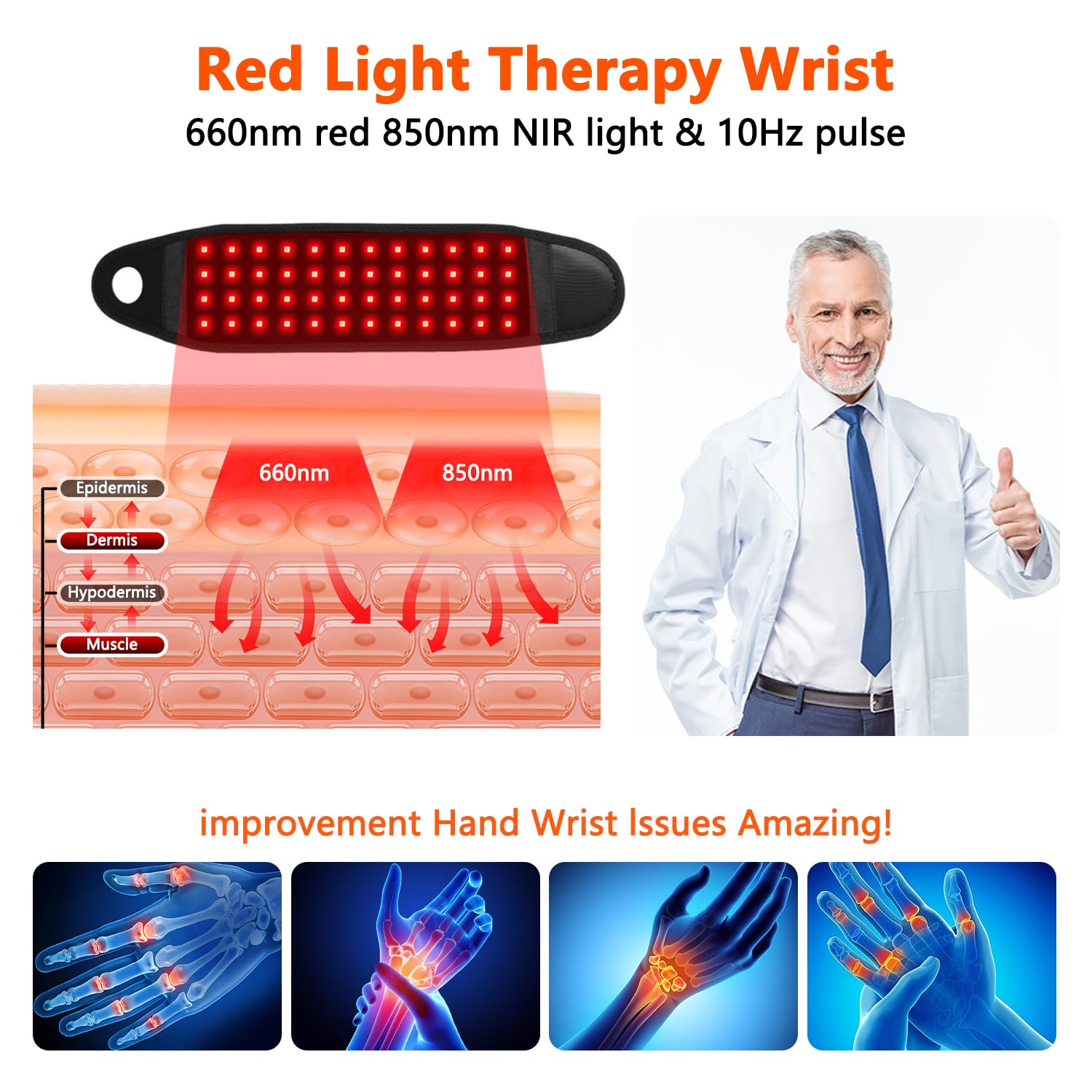 Terapia infrarroja y terapia de luz roja: terapia con luz roja con longitudes de onda duales de 660 nm y 850 nm, alivio del dolor para manos, muñecas, cuello, espalda y piernas | Recuperación muscular