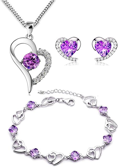 findout Ladies Silver White Crystal Heart Shape Set Earring and Pendant Necklace+Bracelet
