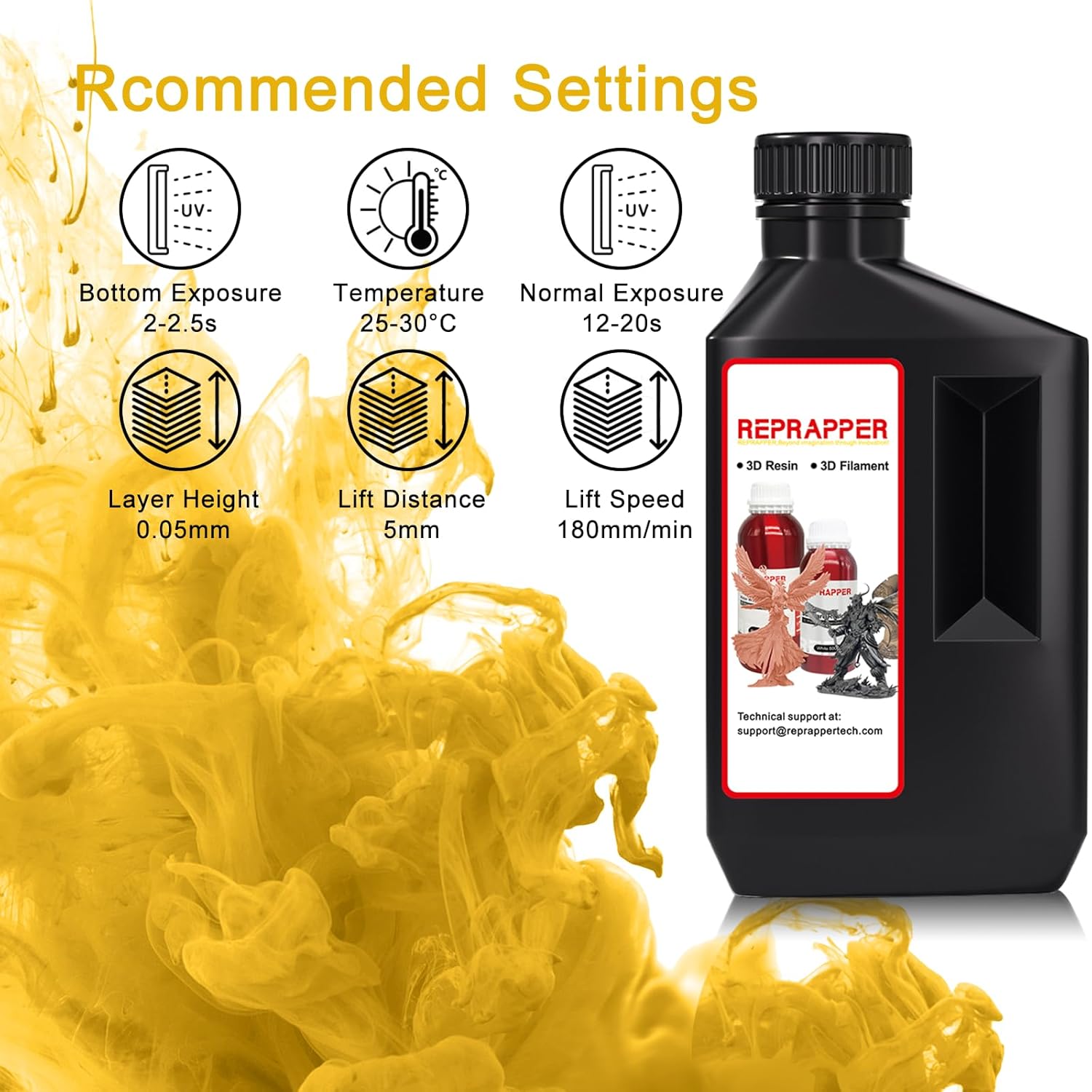 Reprapper Translucent Yellow 3D Printer Resin, 405nm Fast UV-Curing 1kg Transparent Yellow Standard, Photopolymer Sensitive Resin for LCD Printer, Clear 1000g