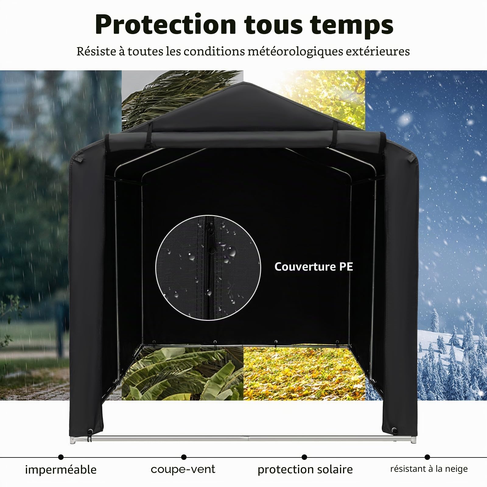 FANTASK Abri de Garage étanche avec Porte zippée Enroulable et Cadre en métal (Gris foncé)