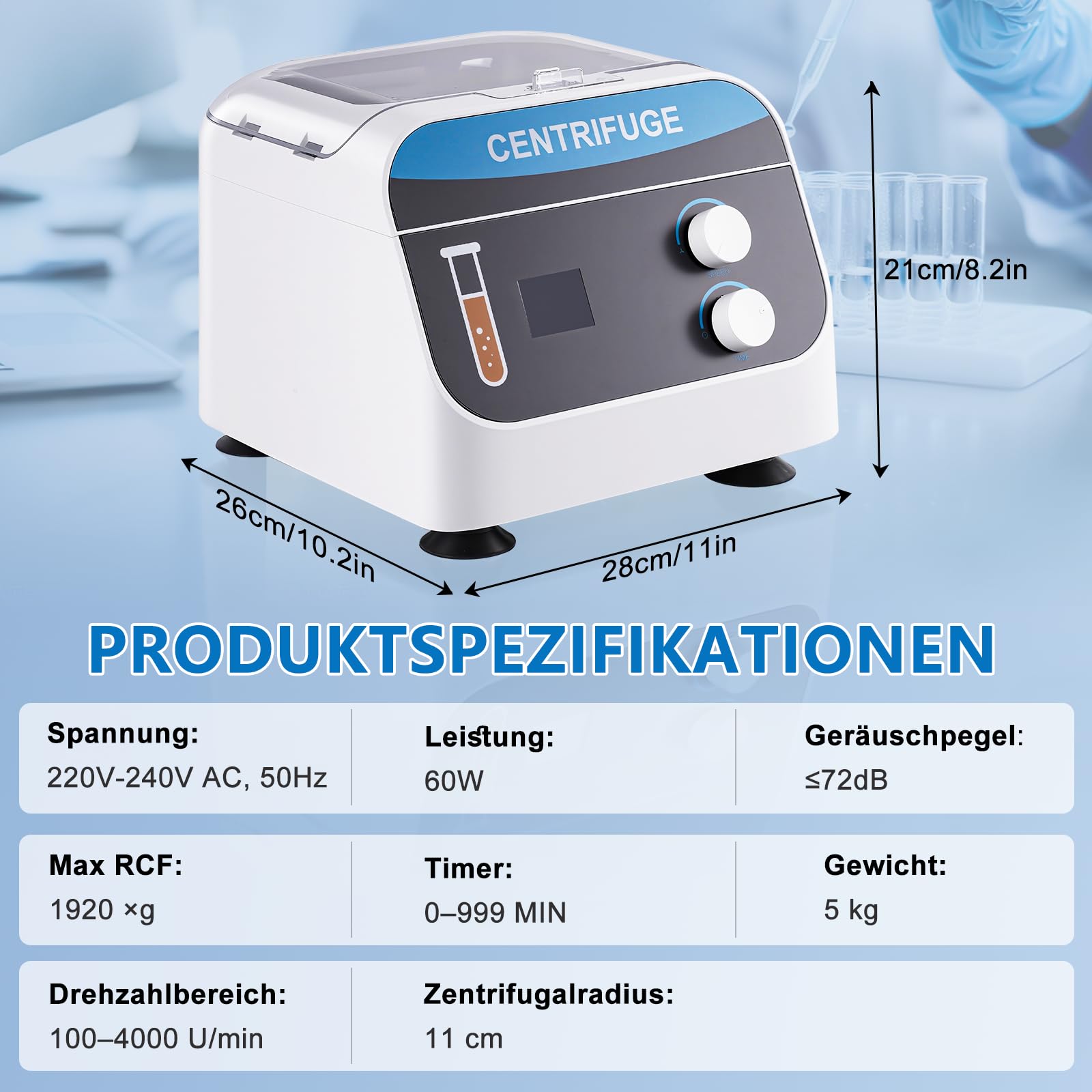 YUCHENGTECH Tischzentrifuge 6X20ml 1920xg für 5/7/10ml Röhrchen