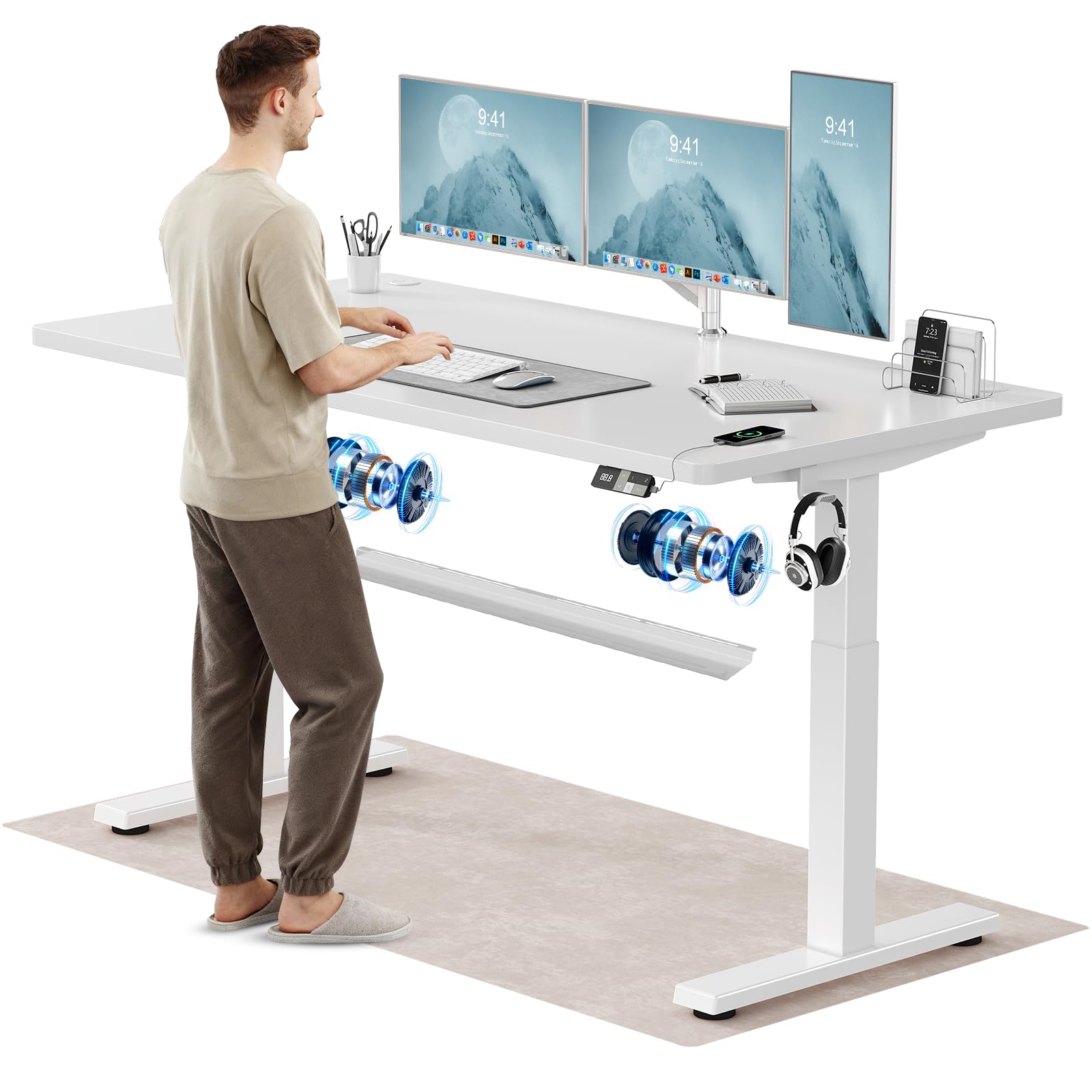 Devoko Höhenverstellbarer Schreibtisch 160x80 cm, 25 mm Starke Tischplatte, Ergonomischer Elektrischer Steh-Sitz Computertisch mit Dualmotor & Memory-Handsteuerung + USB-C für Homeoffice