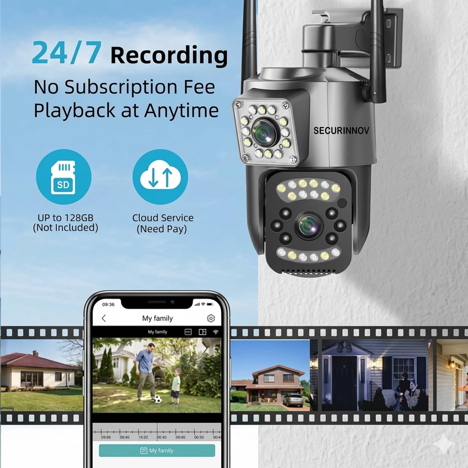 Securinnov Dual Lens WiFi Security Camera - 360° PTZ -5