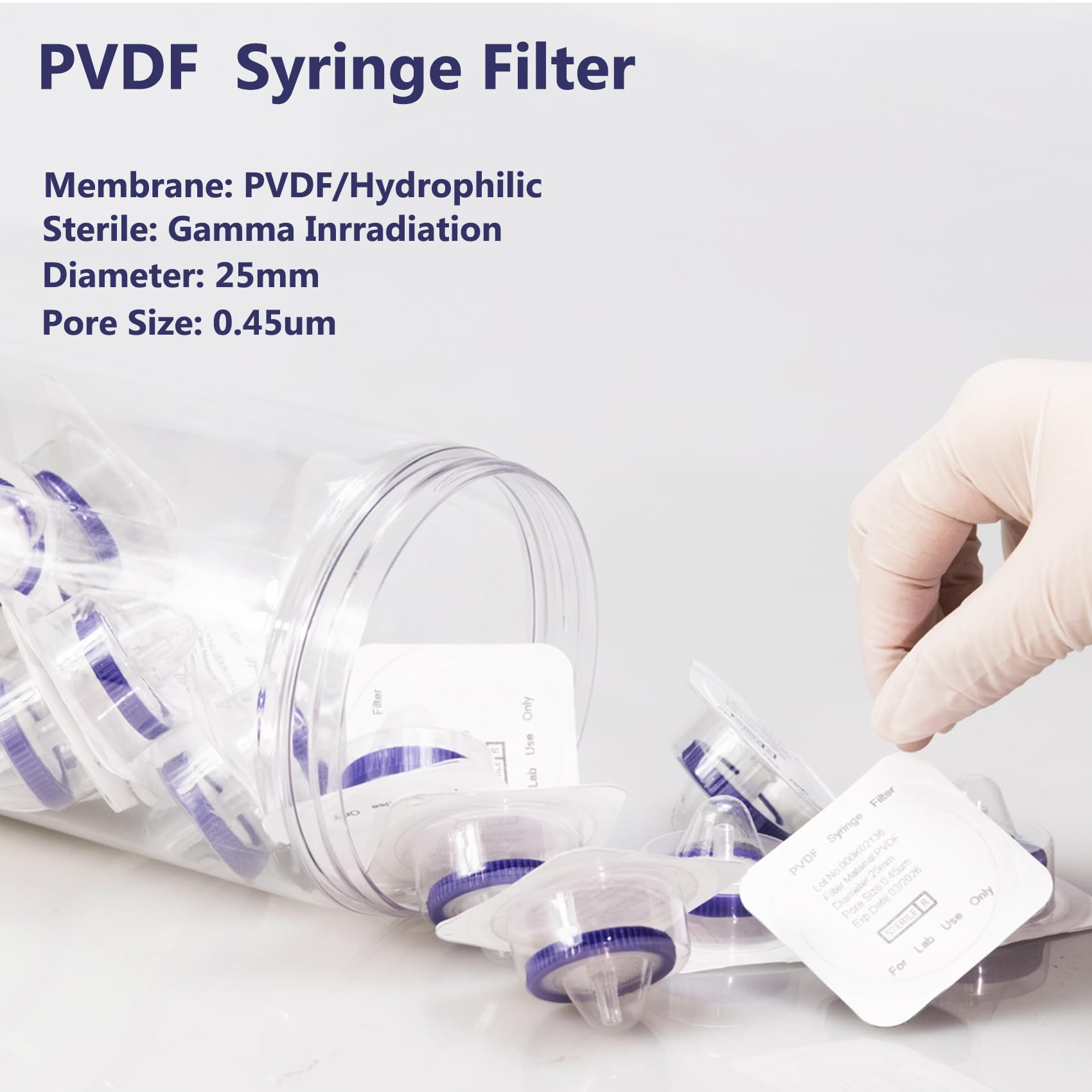 25mm Sterile Syringe Filter PVDF Hydrophilic Filtration 0.45um, 20 PCS — Amazon image 4