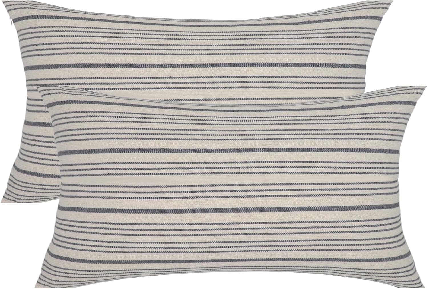 Gray Pillow Covers Farmhouse Linen Throw Pillow Covers Striped Outdoor Decorative Square Throw Pillows for Couch Sofa Bed 12x20 in Pack of 2 Gray and Cream
