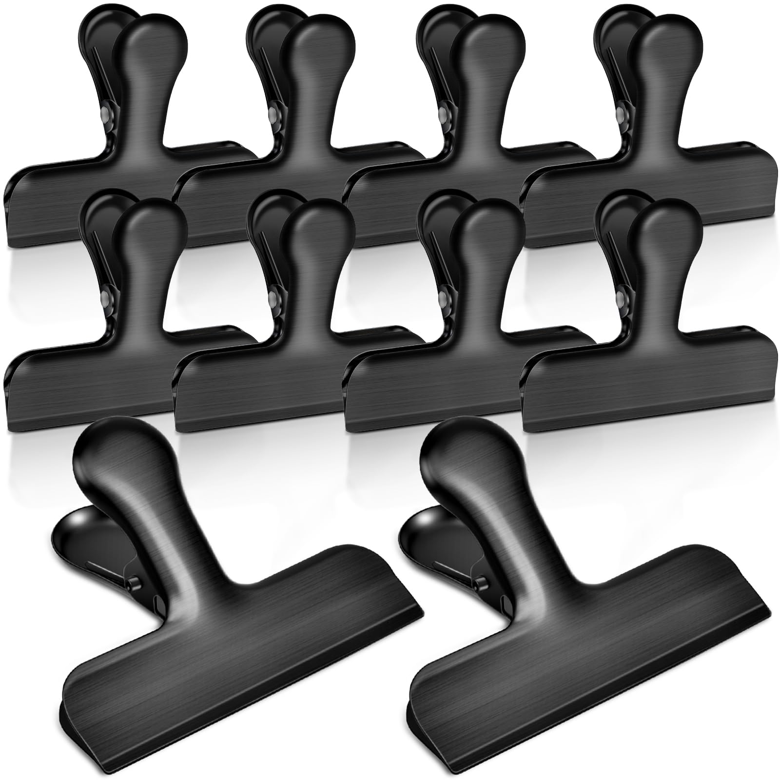 Bag Clips, 10 Pack Stainless Steel Chip Clip for Food, Large Clip Heavy Duty Snack Clamp for Office Kitchen Home Clips, Clamps & Rings, Black