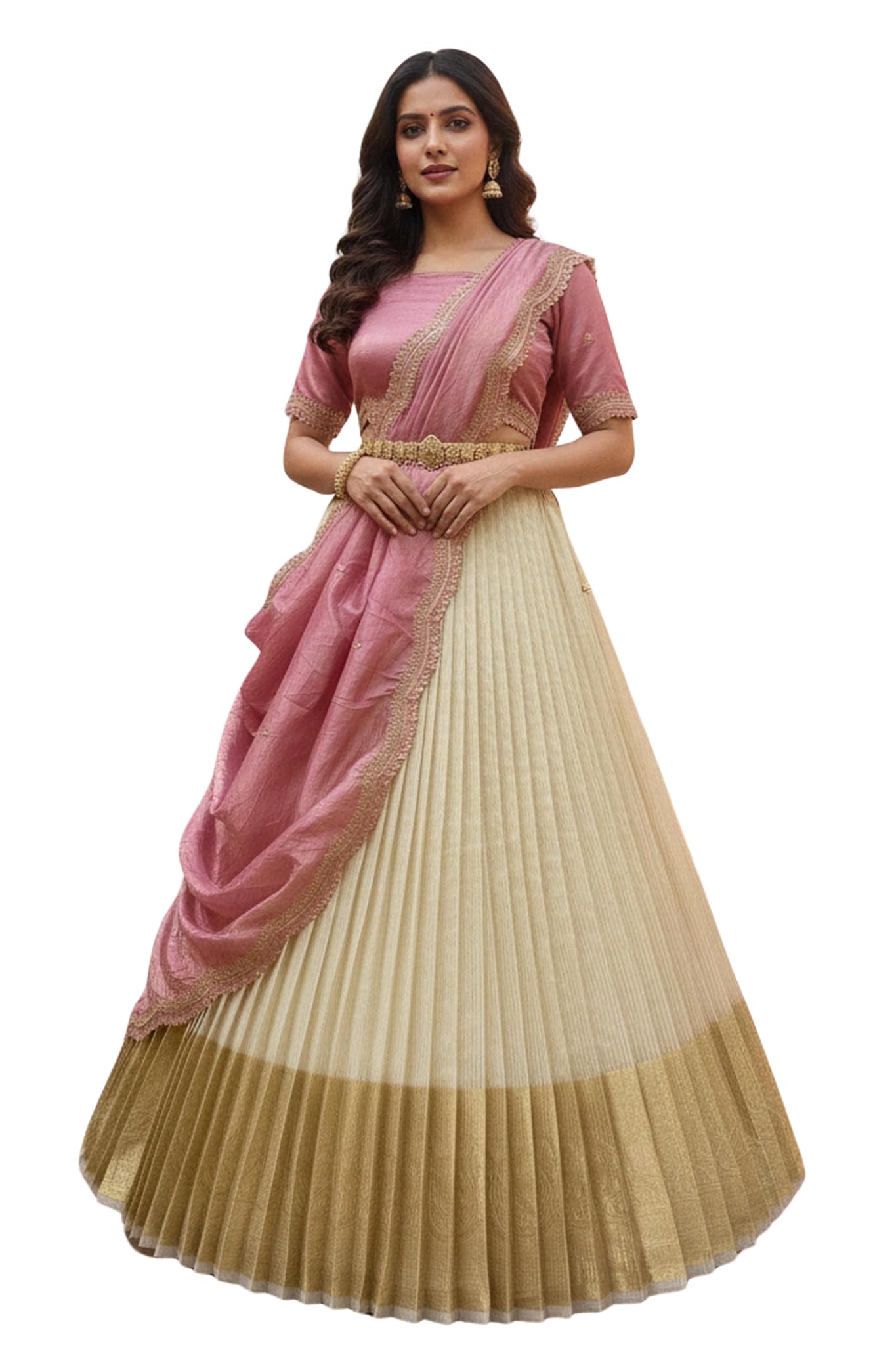 Beautiful South Indian Style Semi-Stitched Lehenga Choli Half Saree with Embroidery Work Blouse and Dupatta for Women | GT259-image-27