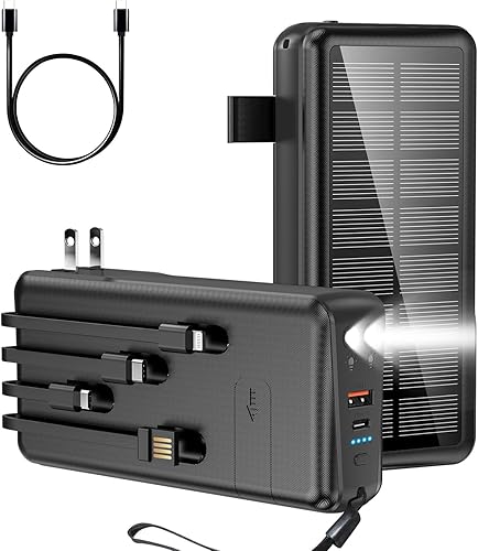 Cargador portátil con cable integrado y enchufe de pared 50000mAh PD30W Banco de energía solar de carga rápida con 5 salidas y 2 entradas, linternas