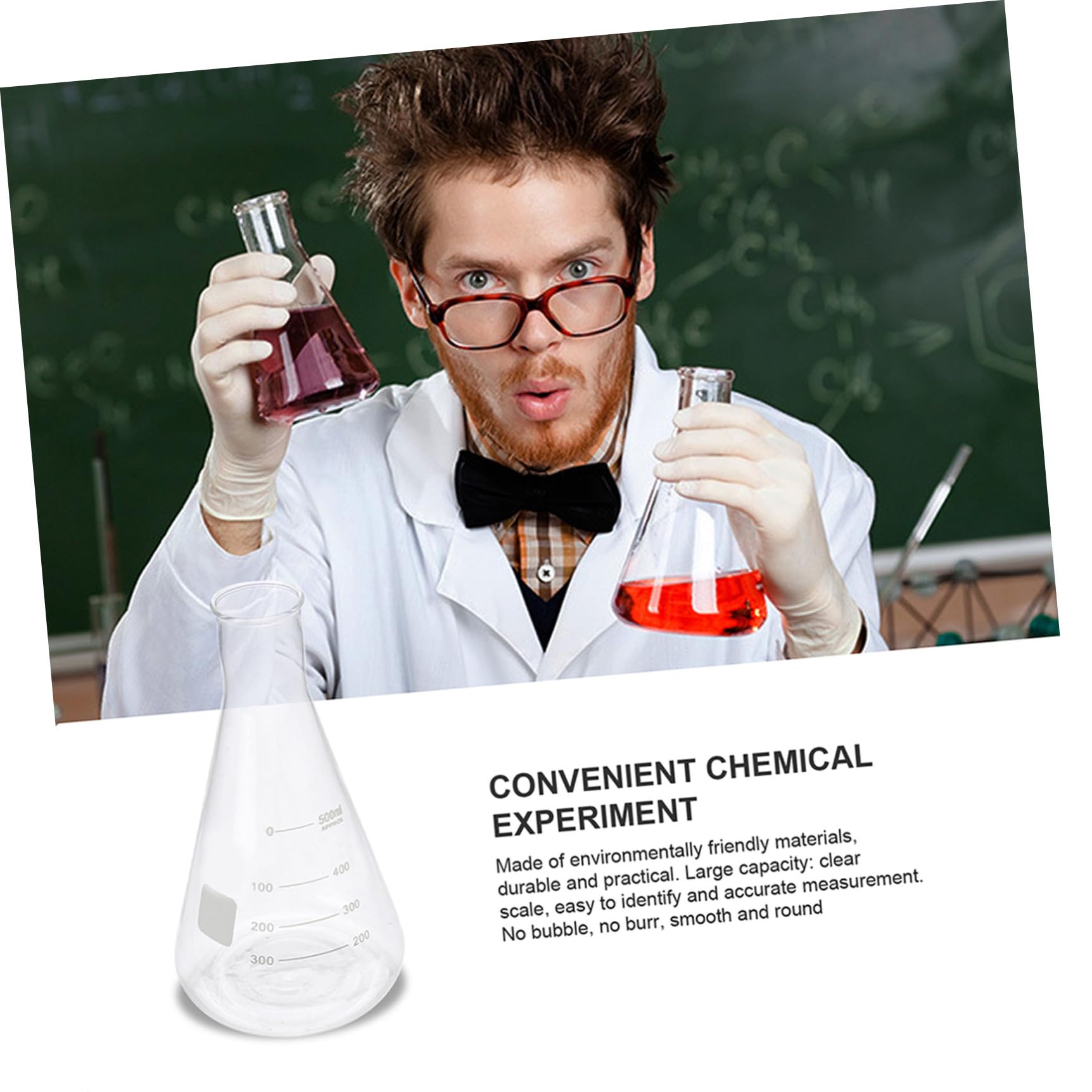 Conjunto de 4 Matraces Erlenmeyer de Vidrio Borosilicato Cónico Escala Clara, Capacidad Estándar, Prácticos para Experimentos en Clase de Química