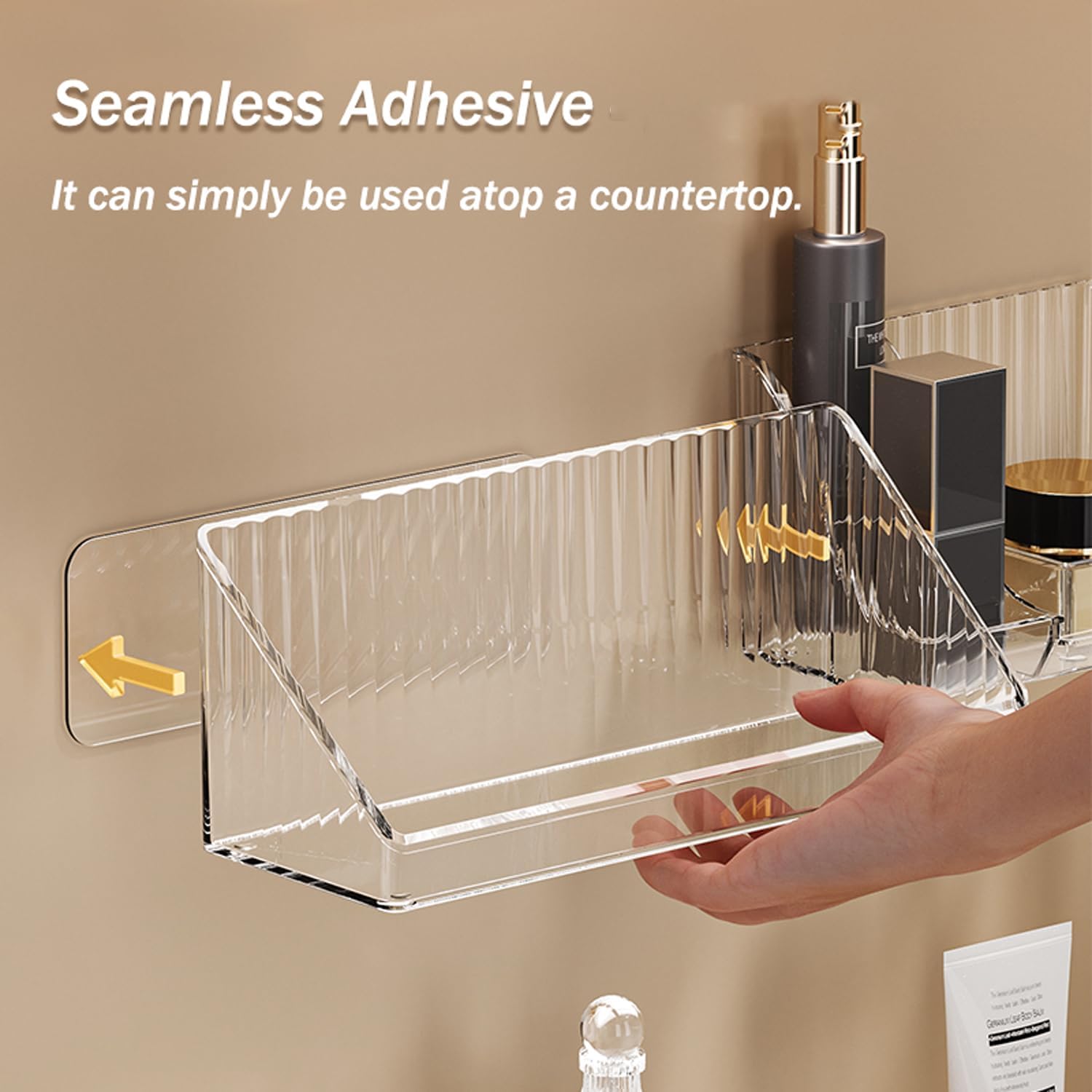 3 Pcs Medicine Cabinet Tray Organizer, Small Adhesive Bathroom Vanity Floating Shelves Storage for Toilet, Mirror, Wall, Countertop, Clear