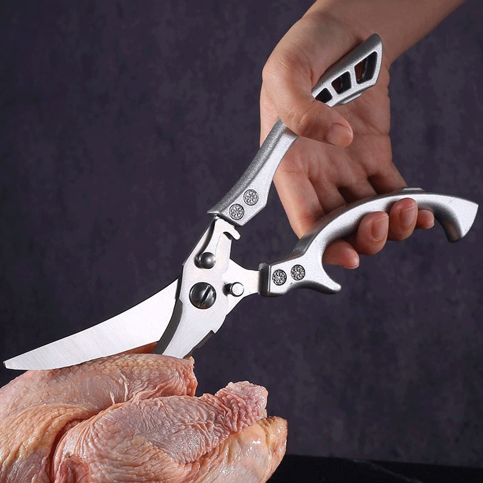 Tijeras de cocina de acero inoxidable, potentes tijeras multifuncionales para huesos de pollo, tijeras afiladas para alimentos para el hogar, aluminio H