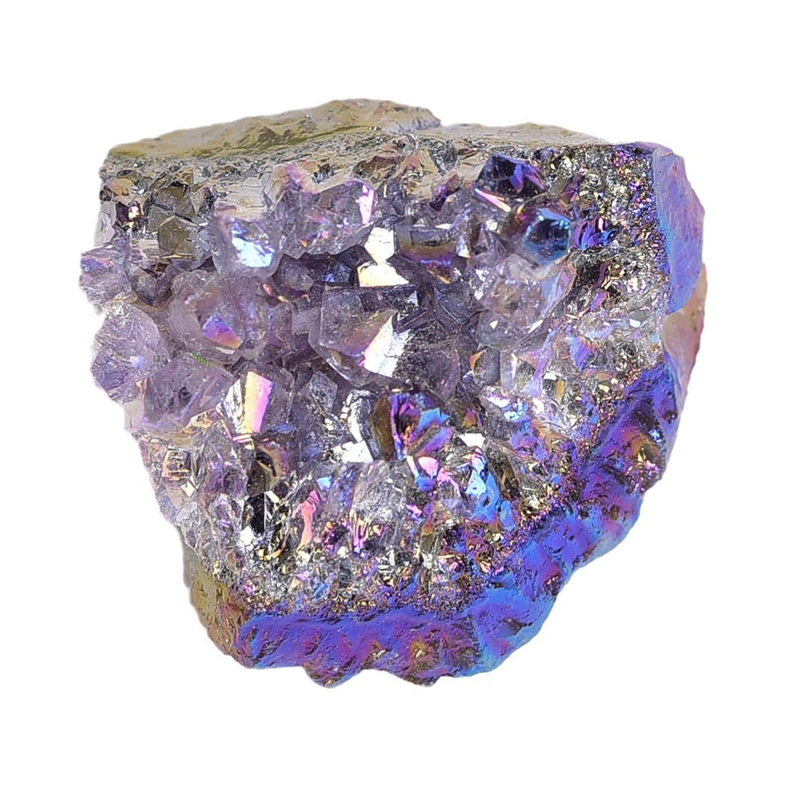 BJXKHFPIV 3pcs Small Amethyst Crystals Clusters Crystals Geode Gemstone Titanium Coated Purple Crystal Clusters Home Decoration