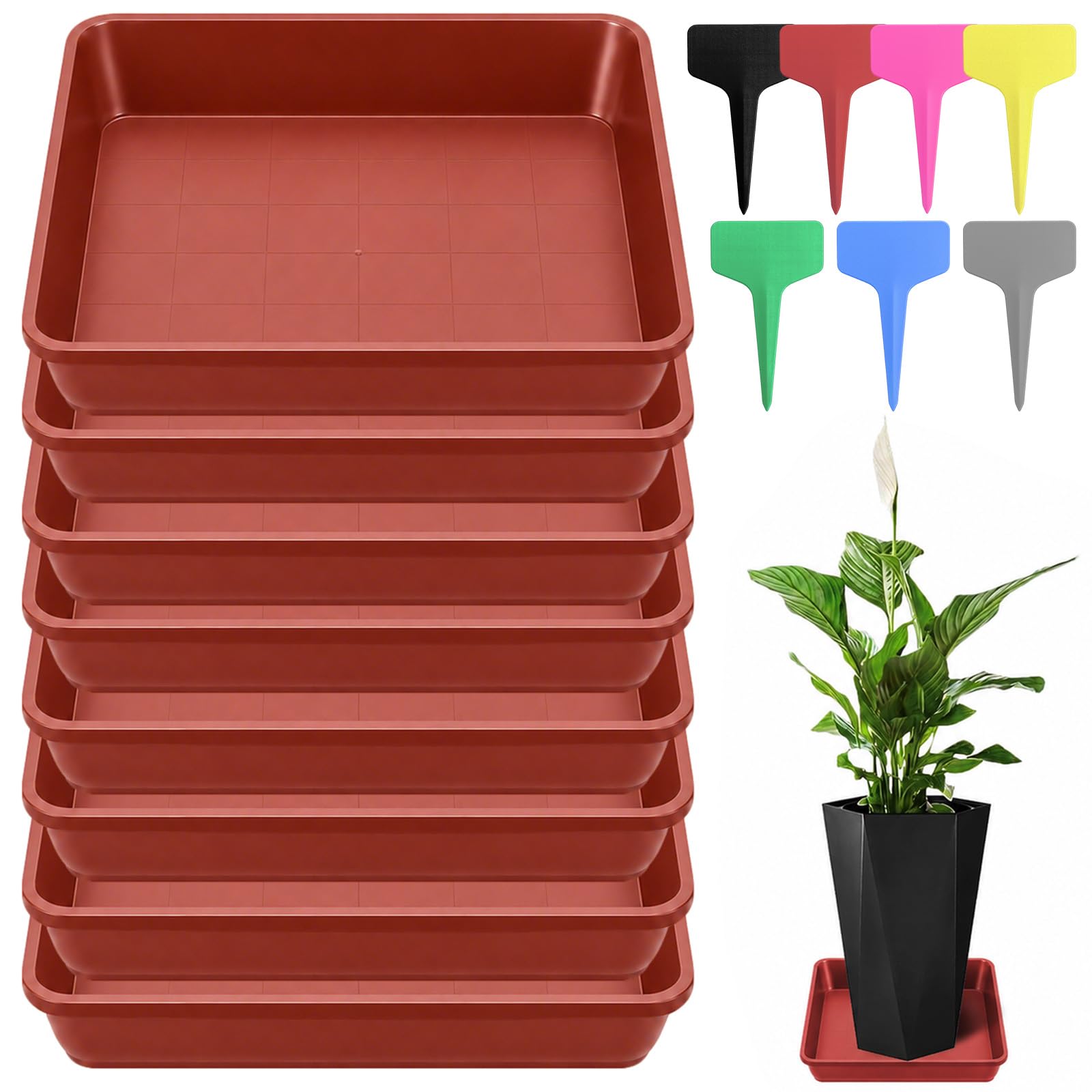 Nadinsta 8pcs Square Plant Pot Saucers 25.6cm, Deep Plant Saucers For Pots(Brick Red)