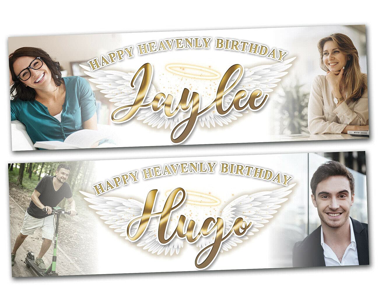 2 Personalised heavenly birthday banner photo funeral memorial ceremony poster-any name