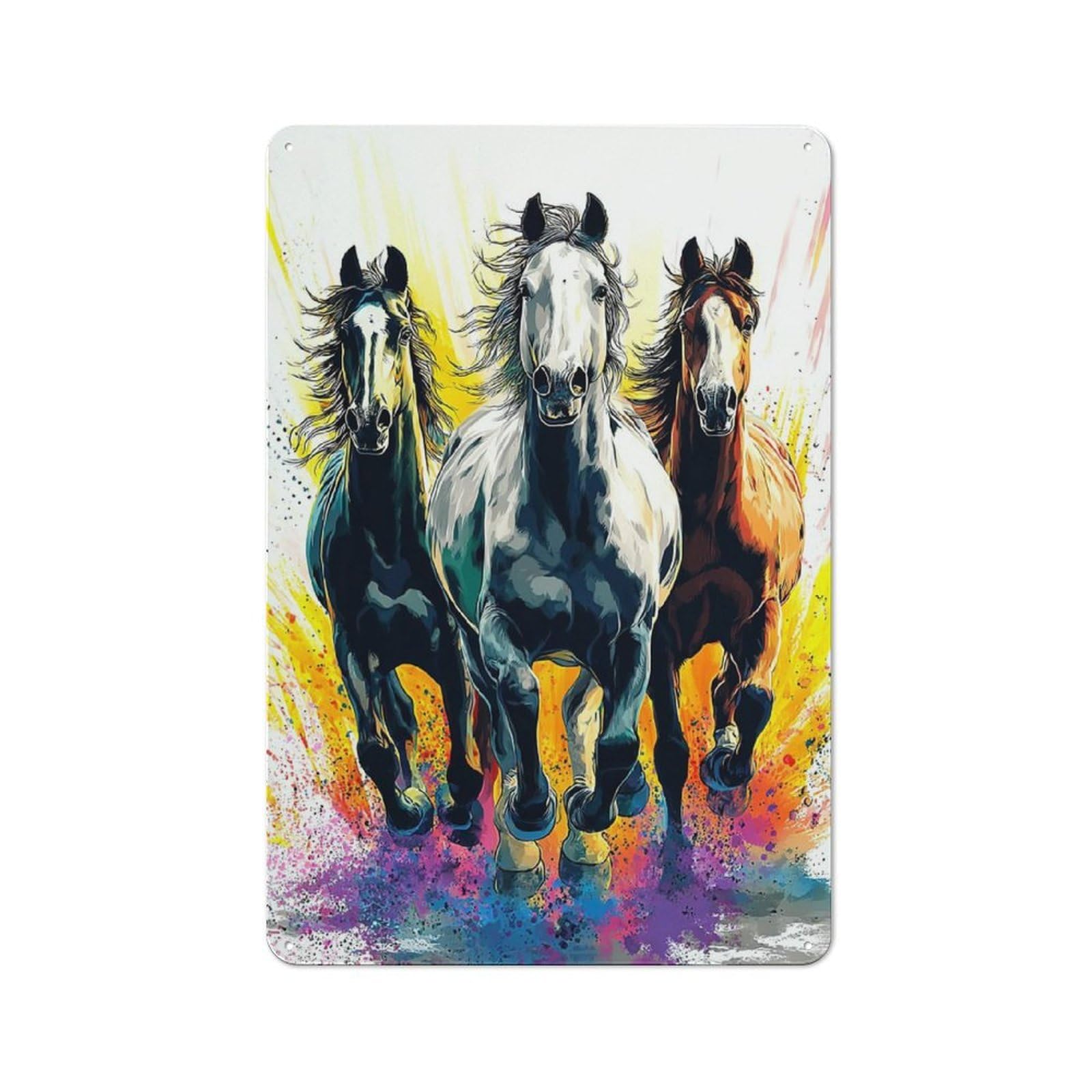 Junmoney Colorful Horse Trio Art Print -1 Tin Sign 30X20cm With For Bar Or Restaurant, Retro Decor, For Garage, Workshop And Man Cave Decoration