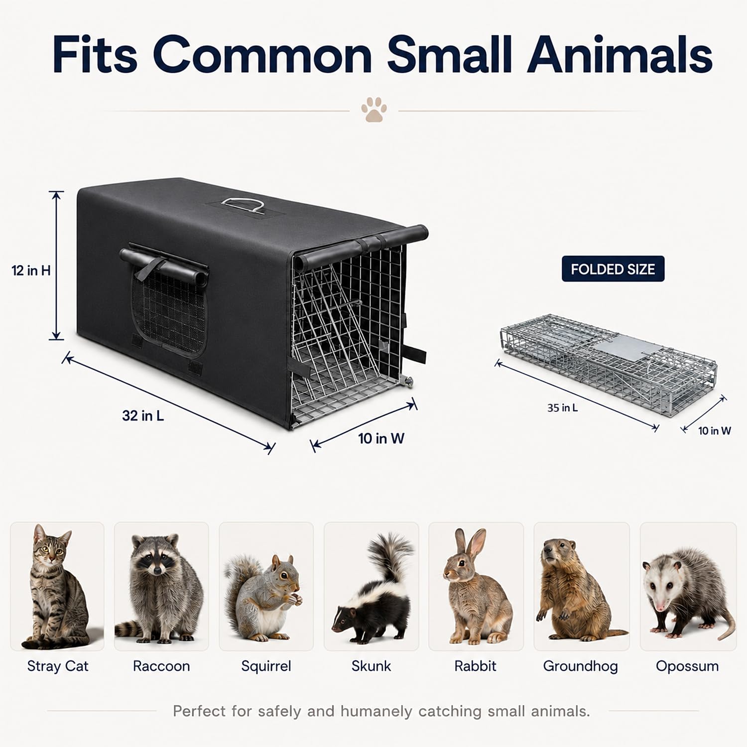 Jaula de trampa para animales vivos con cubierta, trampa para gatos callejeros, trampa para mapaches con puerta real plegable para mapaches, zarigüeyas, marmotas, zorrillos, gatos salvajes, ardillas