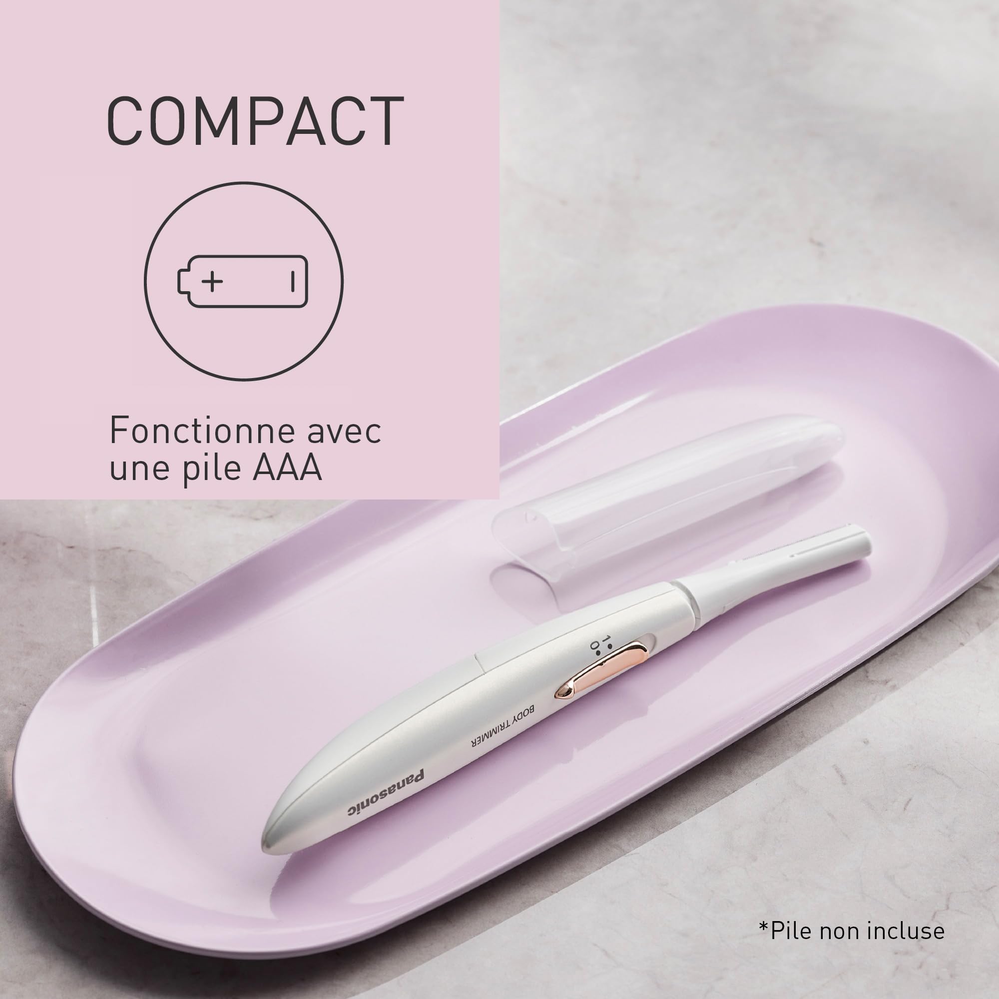 Panasonic ES-WR51 Epilatore Compatto per il Corpo, Rasoio da Donna, a Secco, Alimentato a Batteria (Necessaria 1 AAA), Cappuccio di Protezione, Spazzola di Pulizia, Bianco