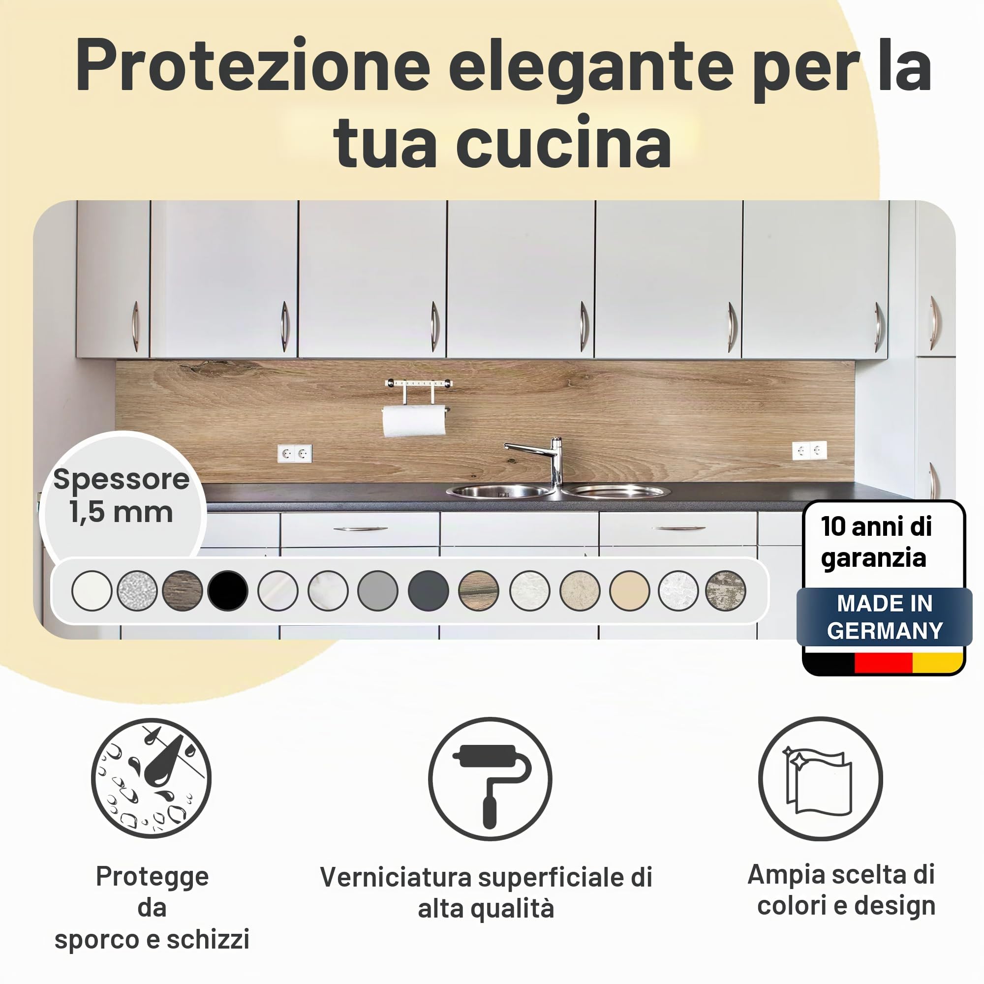 WALLando Pannello posteriore della cucina di alta qualità, dimensioni personalizzate – Rivestimento da parete in PVC facile da montare per la cucina – Paraspruzzi resistente al calore in pannelli di