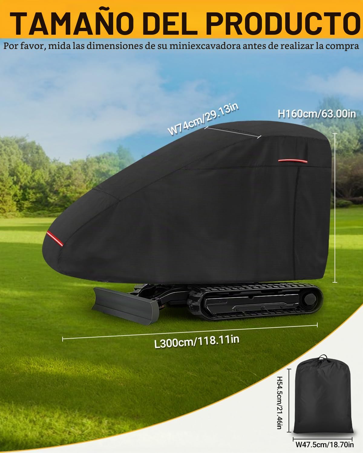 Cubierta Mini Excavadora Funda para Excavadora Cubierta Protectora para Miniexcavadora Protección UV contra La Lluvia con Tira Reflectante Hebilla a Prueba de Viento y Cremallera 300x160x74cm