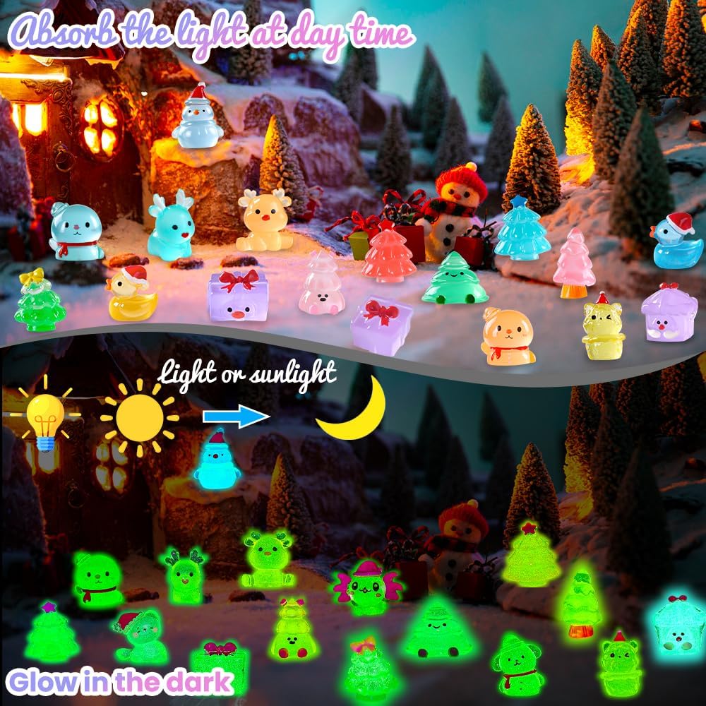 XIMISHOP 40PCS Mini Christmas Luminous Resin Ornaments,40 Styles Cute Little Small Christmas Miniature Resin Santa Snowman Figures Glow in the Dark for Xmas DIY Garden Dollhouse - Image 4