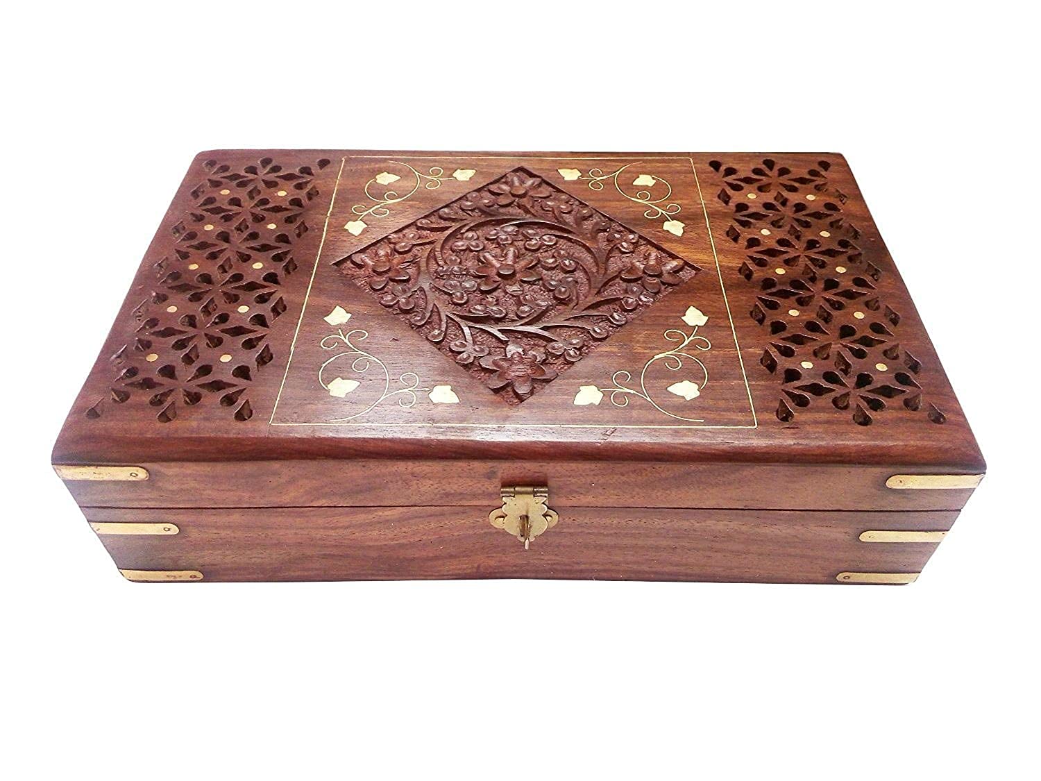 GIFTOS365 Handmade Wooden Jewellery Box for Women Jewel Organizer Hand Carved with Intricate Carvings Gift Items - 12 inches