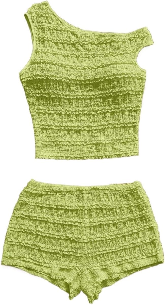 Womens Round Neck Slimming Fit 2-Piece Spring Summer Cropped Top