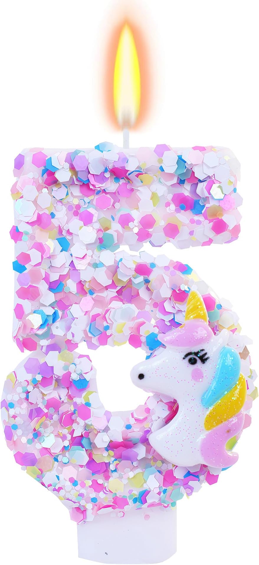 - Unicorn Themed Birthday Candles,Number 5 Cartoon Birthday Party Supplies,Birthday Decorations for Gir,2.87 inch Cake Topper Decorations (Unicorn Themed, Number 5)