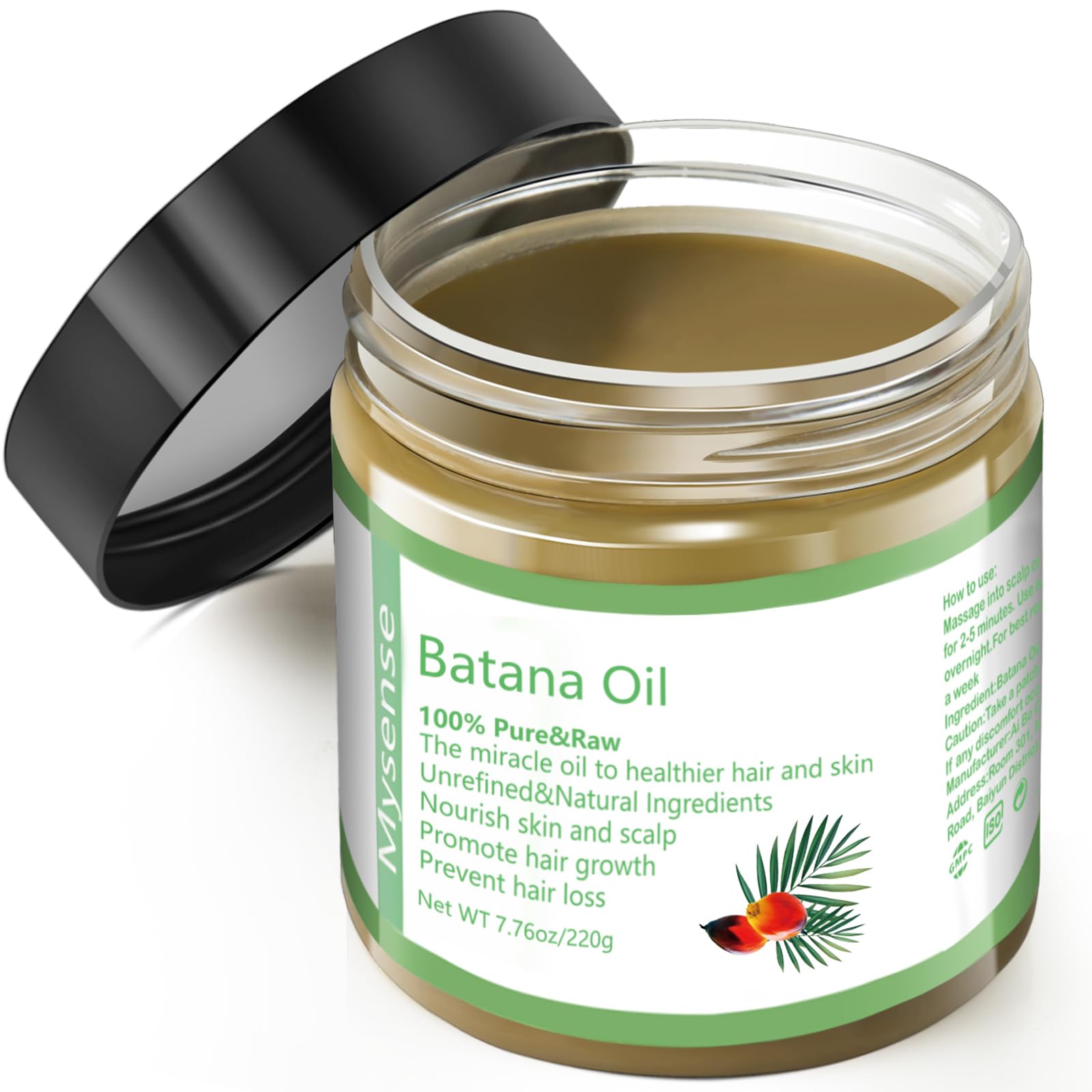 Mysense Raw Batana Oil for Hair Growth, 100% Natural Pure and Unrefined Dr. Sebi Oil, Scalp Care for Women & Men, Prevent Hair Loss, Promote Thickness, 220 g