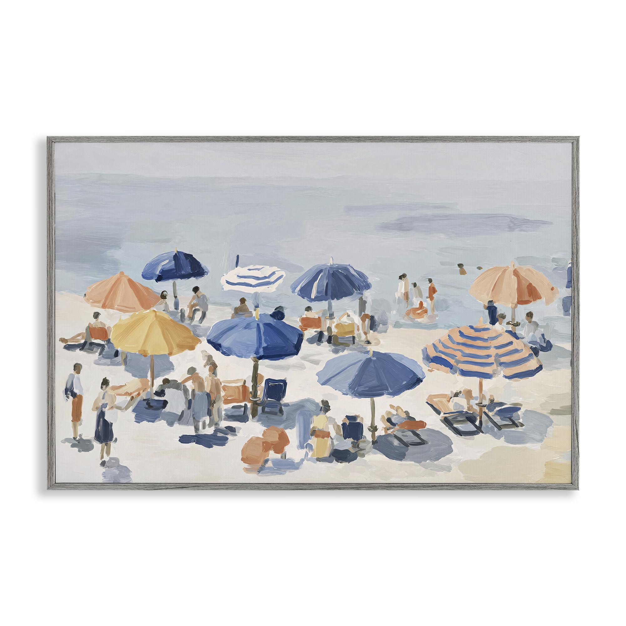 Stupell Industries Farmhouse Gray (Textured) 'Summer Fun Beach Crowd'| Framed Giclee Art