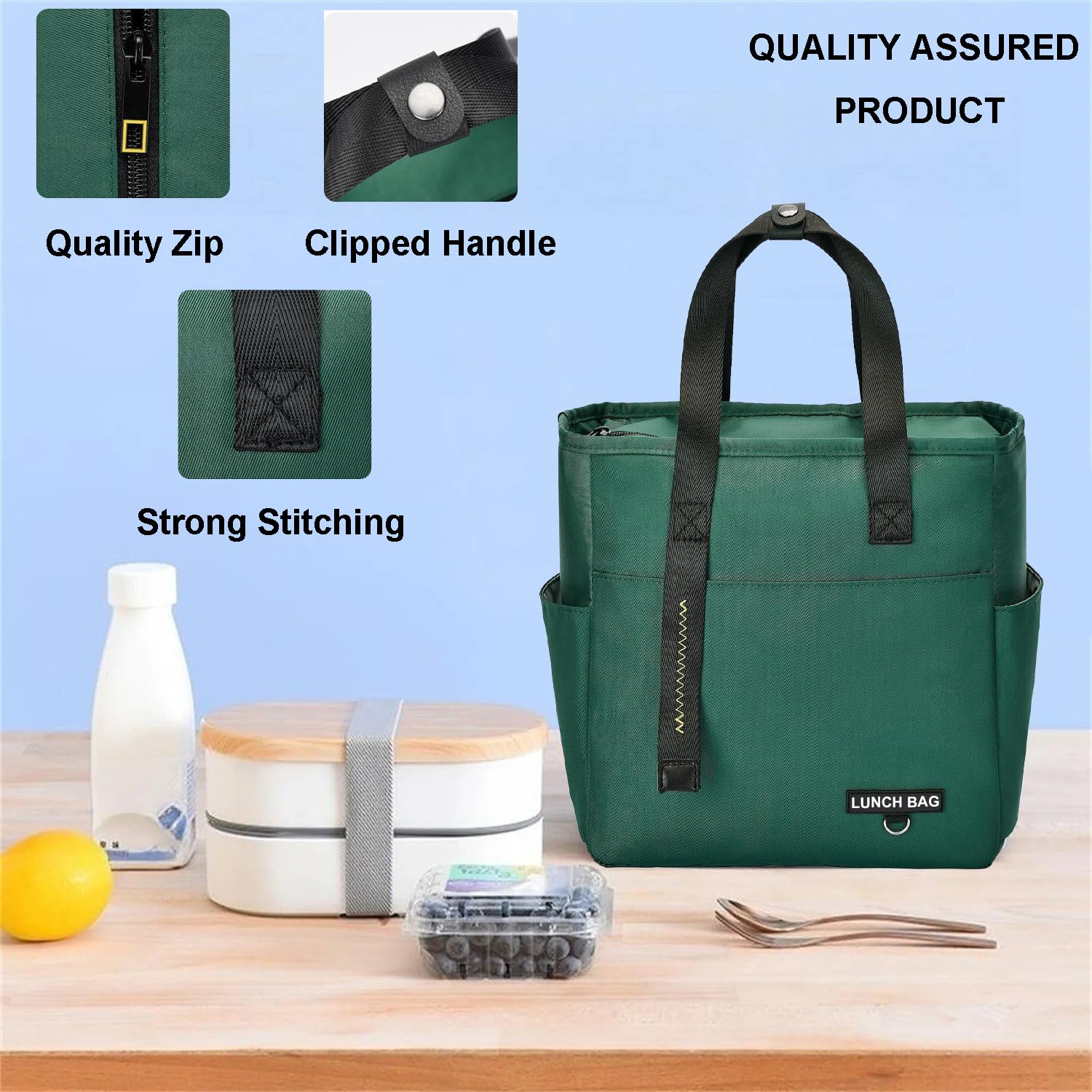 OCEANEVO Insulated Food Lunch Bag, Tiffin Bag, Lunch Box Cover for Office, School, College with Handle - Suitable for Unisex Adults and Children - 30 x 27 x 13 Cm - Pink 2