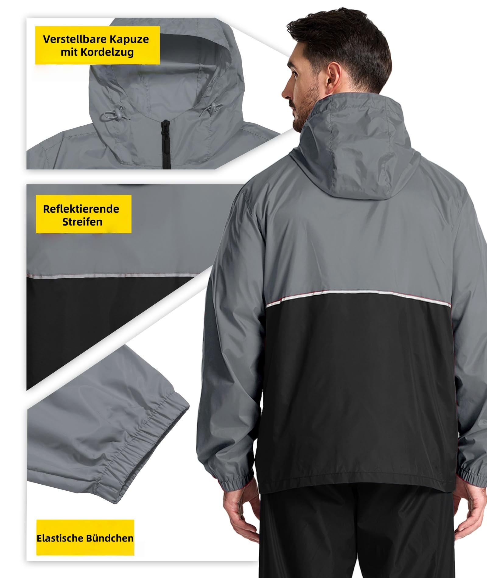 ZITY Regenjacke Herren Wasserdicht Atmungsaktiv Windbreaker mit Kapuze Fahrrad Regenmantel Ultraleicht Faltbar Rain Fahrradjacke Man Dünn Sport Angeln Outdoor
