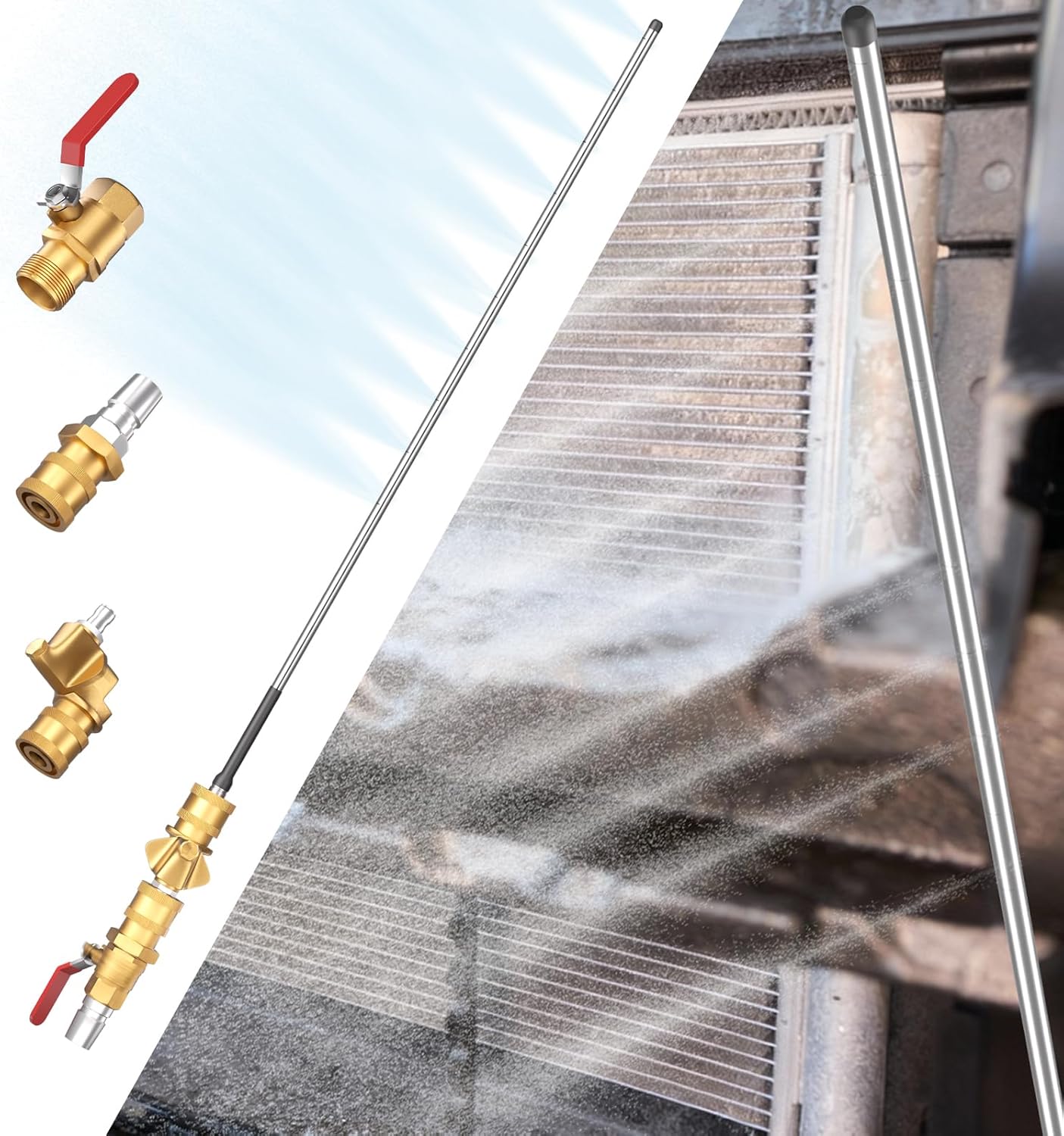 39" Radiator Cleaning Wand, 4500 PSI High Pressure Power Washer Tool, Stainless Steel Radiator Flusher with 180° Swivel Nozzle, Clears Debris Fast, for Car, Truck & Heavy Equipment