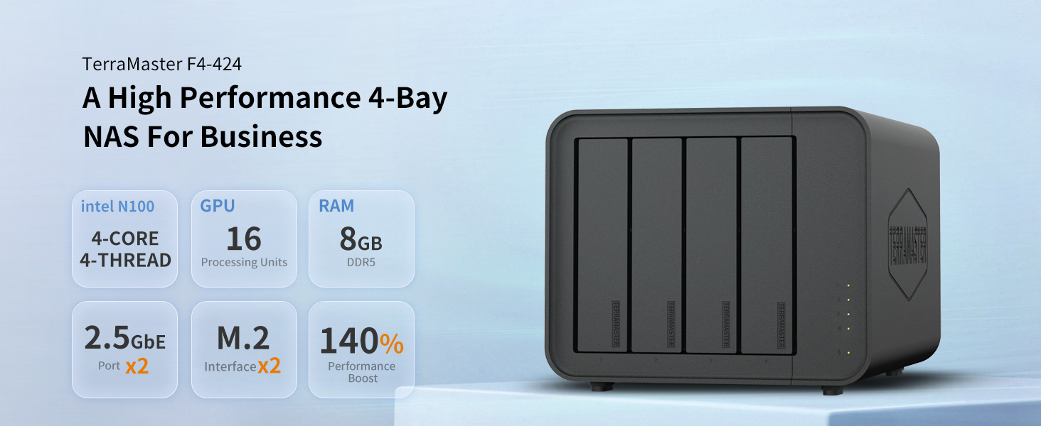 TERRAMASTER F4-424 NAS Storage 4Bay - N95 Quad-Core CPU, 8GB DDR5