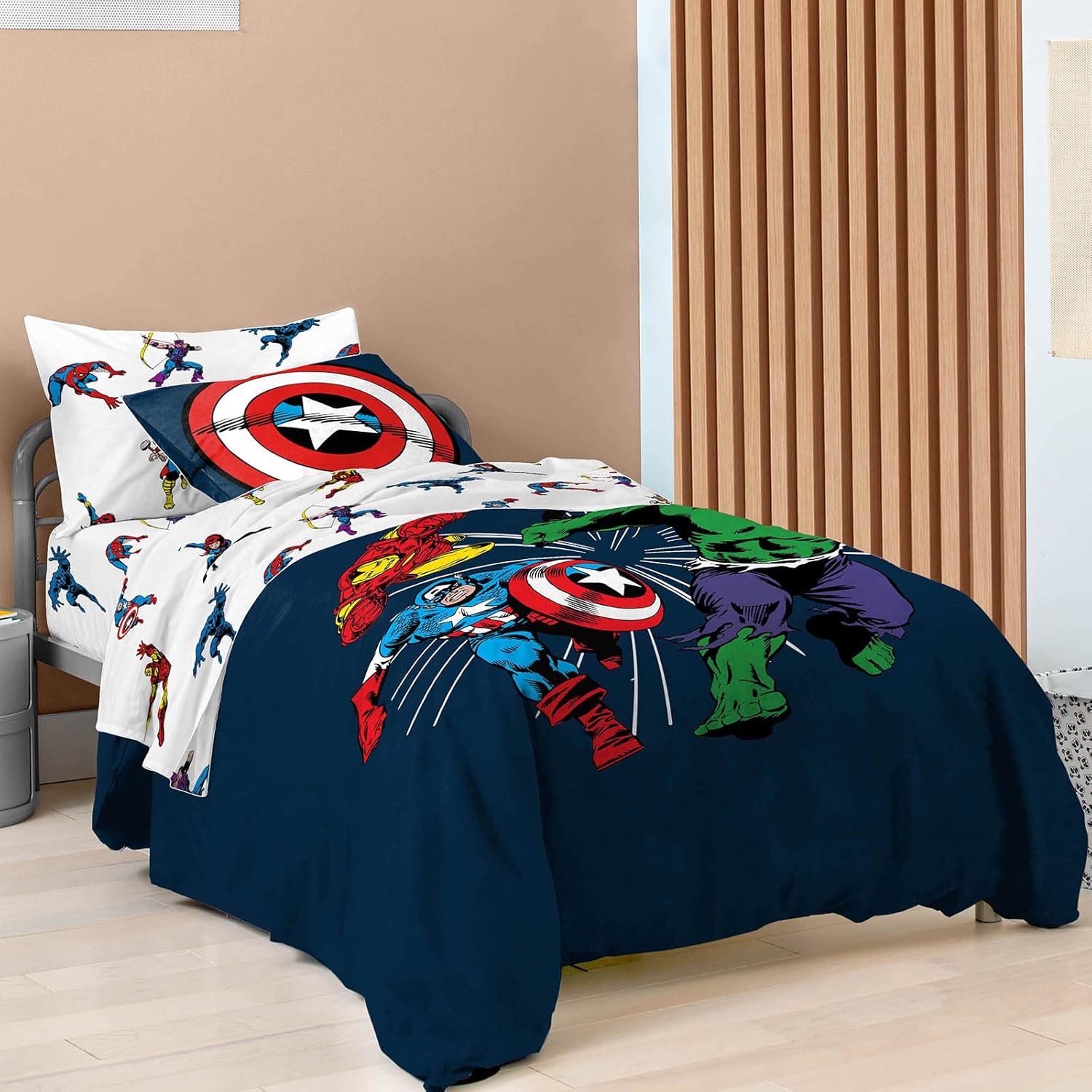 Saturday Park Marvel Comics Avengers Invincible Queen Bed Set - 7 Piece 100% Organic Cotton Bedding - GOTS & Oeko-TEX Certified (Marvel Official)