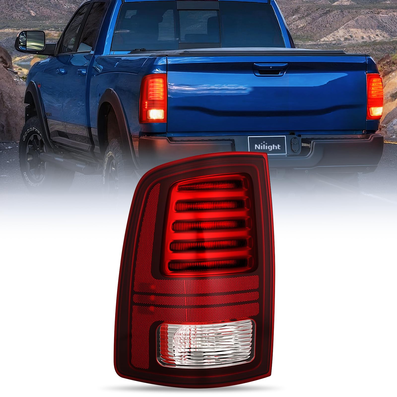 Nilight Taillight Assembly Compatible with 2013 2014 2015 2016 2017 2018 Dodge Ram 1500 2014-2018 Ram 2500 3500 LED Style Driver Side Rear Tail Light